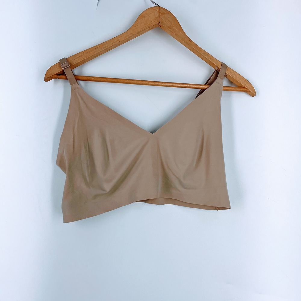 True & Co True Body V Neck Bralette Tan Nude Seamless Wireless Bra XL TG